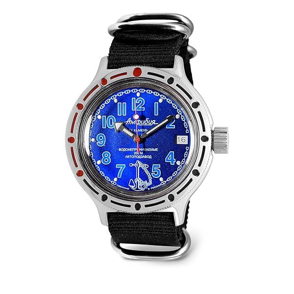 Vostok Men's Sea Captain Amphibian Watch | Automatic Diver | WR 200m | Stylish Blue Strap for Business & Casual Wear