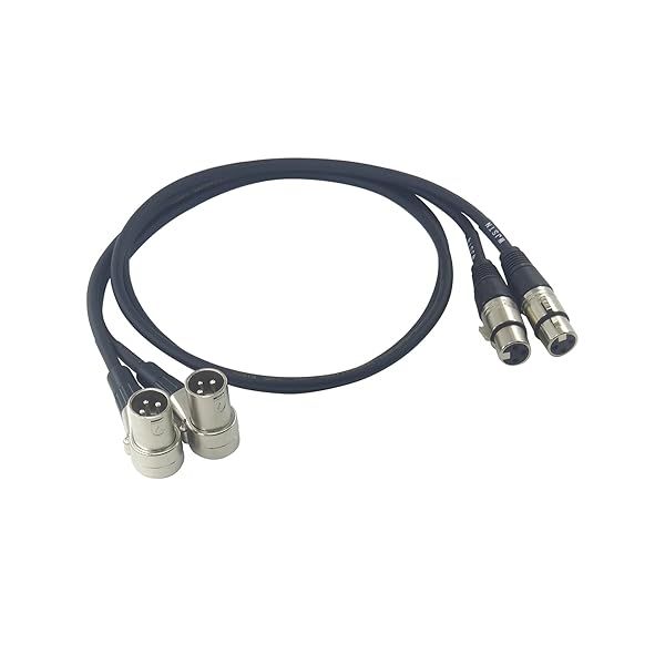 WJSTN Right-Angle Male to Straight Female XLR Plug Cable, Right Angle Adapter 2 Pack