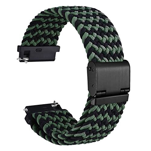 WOCCI 18mm Braided Nylon Watch Band for Men and Women, Quick Release, Black Stainless Steel Buckle (Green Black)
