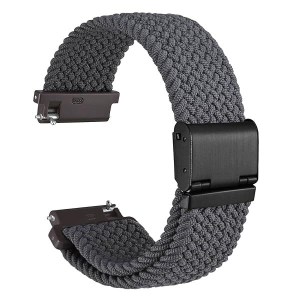 WOCCI 18mm Braided Nylon Watch Band for Men and Women, Quick Release, Black Stainless Steel Buckle (Grey)