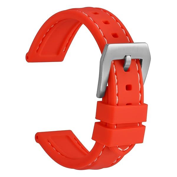 WOCCI 18mm Red Silicone Rubber Watch Band with Silver Buckle Durable and Stylish Replacement Strap