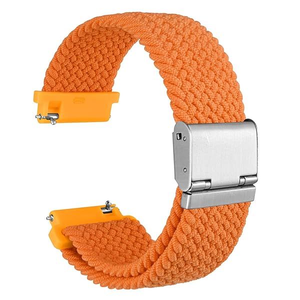 WOCCI 19mm Braided Nylon Watch Band for Men and Women, Quick Release, Silver Stainless Steel Buckle (Orange)