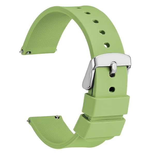 WOCCI 19mm Silicone Watch Band Quick Release Rubber Strap with Silver Buckle in Matcha Green