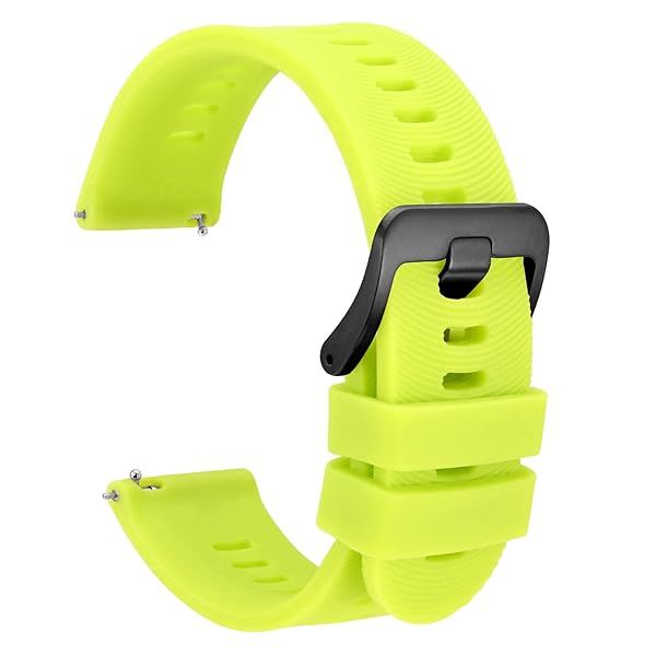 WOCCI 20mm Arched Stripes Silicone Watch Band for Men, Quick Release Strap, Black Buckle (Lime Green)