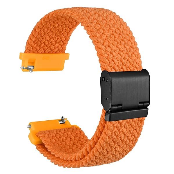 WOCCI 20mm Braided Nylon Watch Band for Men and Women, Quick Release, Black Stainless Steel Buckle (Orange)