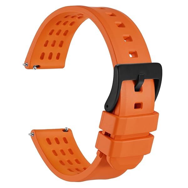 WOCCI 20mm Rally Watch Band, FKM Rubber Strap, Quick Release, Black Matte Buckle (Orange)