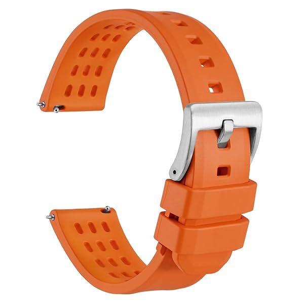 WOCCI 20mm Rally Watch Band, FKM Rubber Strap, Quick Release, Silver Brushed Buckle (Orange)