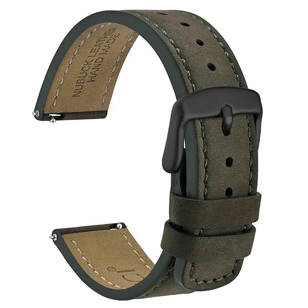 WOCCI 20mm Retro Leather Watch Band for Men and Women, Quick Release Replacement Strap with Black Buckle (Army Green)
