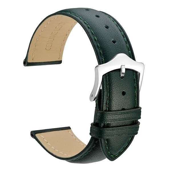 WOCCI 20mm Dark Green Vintage Leather Watch Band with Taper Buckle - Stylish Replacement Strap