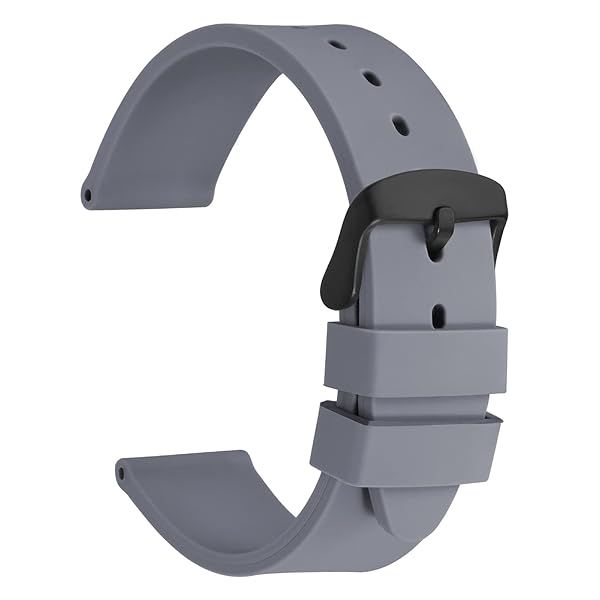 WOCCI 20mm Premium Silicone Rubber Watch Bands Replacement Straps with Black Buckle in Gray