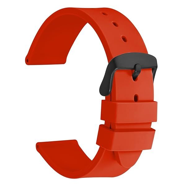 WOCCI 20mm Red Silicone Rubber Watch Bands Premium Replacement Straps with Black Buckle