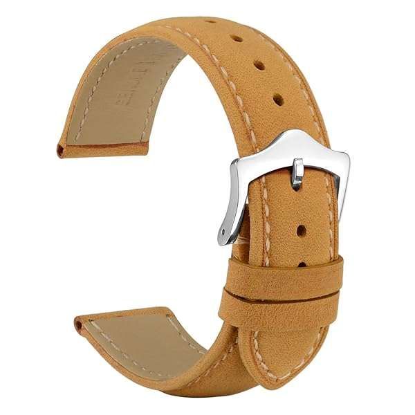 WOCCI 21mm Vintage Leather Watch Band - Tan Replacement Strap with Taper Buckle