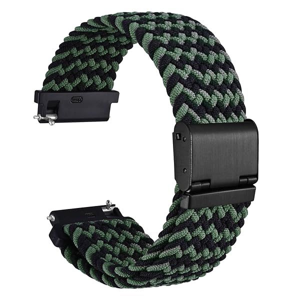WOCCI 22mm Braided Nylon Watch Band for Men and Women, Quick Release, Black Stainless Steel Buckle (Green Black)