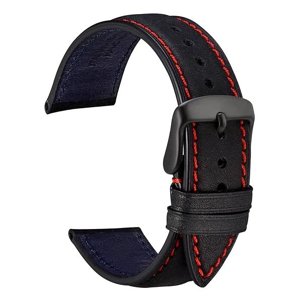 WOCCI 22mm Nubuck Leather Watch Band Black Stainless Steel Buckle Replacement Strap for Stylish Timepieces