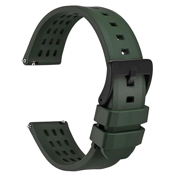 WOCCI 22mm Rally Watch Band, FKM Rubber Strap, Quick Release, Black Matte Buckle (Green)