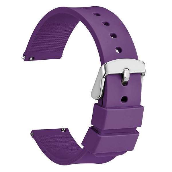 WOCCI 22mm Purple Silicone Watch Band - Quick Release Rubber Strap with Silver Buckle