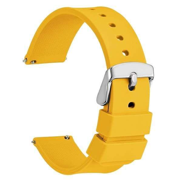WOCCI 22mm Yellow Silicone Watch Band - Quick Release Rubber Strap with Silver Buckle