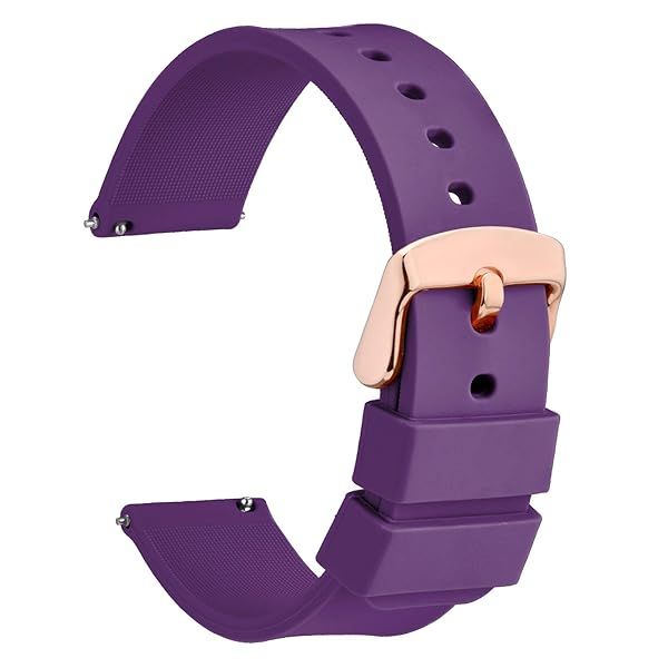 WOCCI 22mm Silicone Watch Band Purple Soft Rubber Replacement Strap with Rose Gold Buckle Quick Release