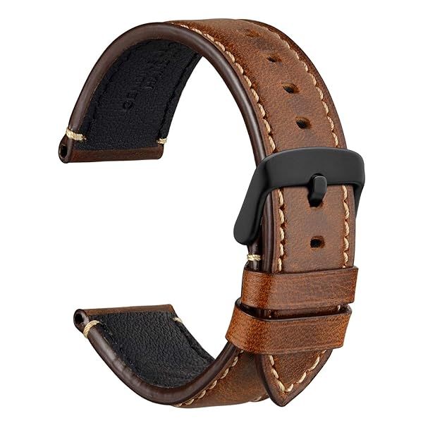 WOCCI 24mm Leather Replacement Watch Band for Men Business Style with Black Buckle in Gold Brown