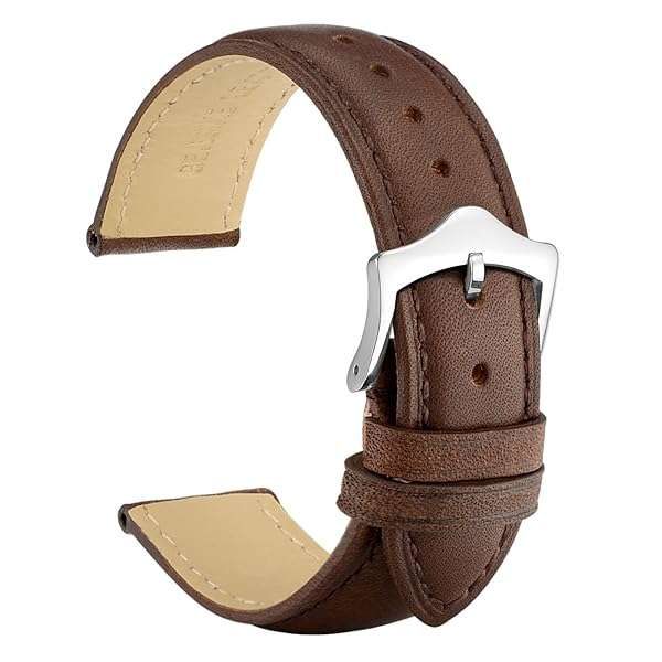 WOCCI 24mm Vintage Leather Watch Band - Dark Brown Replacement Strap with Taper Buckle
