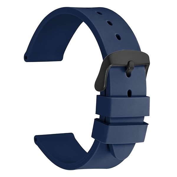 WOCCI 24mm Dark Blue Silicone Rubber Watch Bands Premium Replacement Straps with Black Buckle