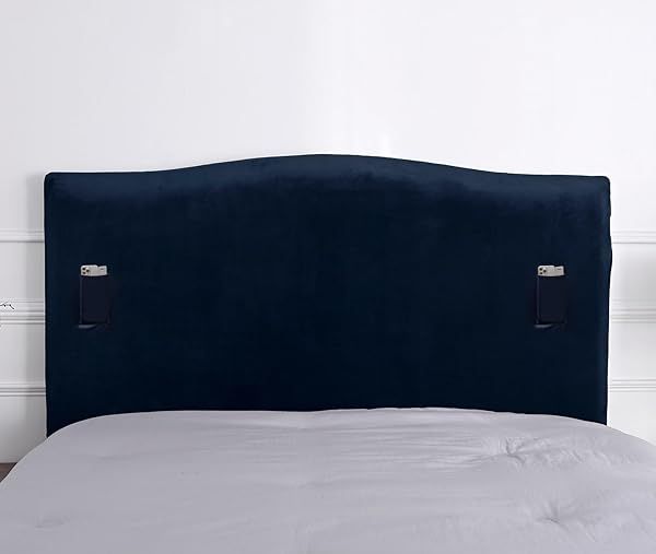 WOMACO Velvet Bed Headboard Slipcover Protector Stretch Solid Color Dustproof Cover Dark Blue 71 to 90 Inches for Bedroom Decor
