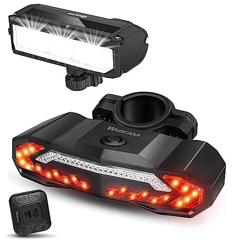 WSDCAM Bike Light Set with Bike Horn Alarm, Remote Control Bike Tail Light with Turn Signals and Brake Light Bike Alarm Horn, Bike Headlight for