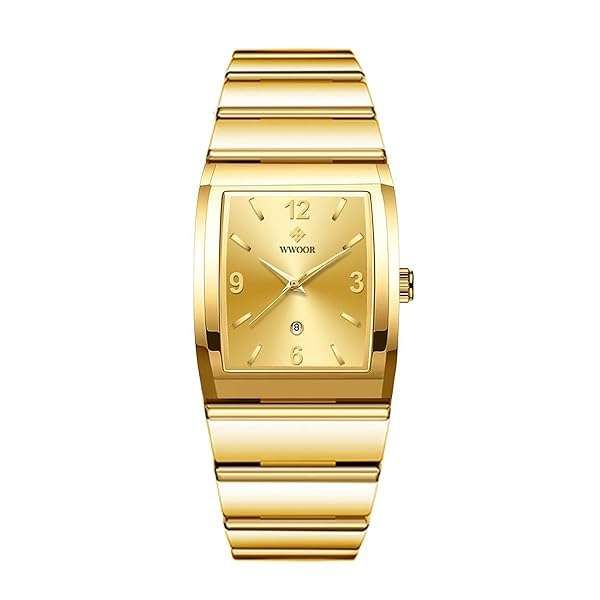 Shop WWOOR Square Watches: Stylish Stainless Steel Men's & Women's Casual Watches with Date - Model 81-Gold
