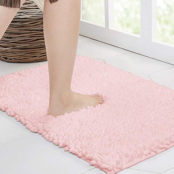 Walensee Non Slip Bath Mat 24x17 Inch Blush Super Soft Water Absorbent Machine Washable Extra Thick Plush Carpet for Shower Floor