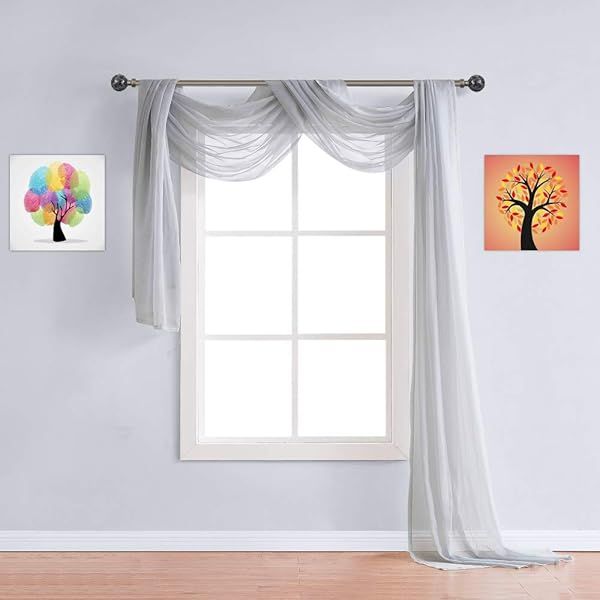 XXL Grey Silver Sheer Window Scarf - 24ft Valance for Bed Canopy & Wedding Arch Draping | Warm Home Designs
