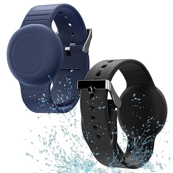 Waterproof AirTag Bracelet for Kids - Soft Silicone GPS Tracker Wristband (2 Pack) in Black & Navy Blue