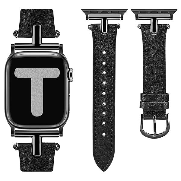 Wearlizer Leather Band Compatible with Apple Watch Band Women 38 40 41 42 44 45 49mm Dressy Fashion Fancy Strap with T-shape Metal Buckle for iWatch