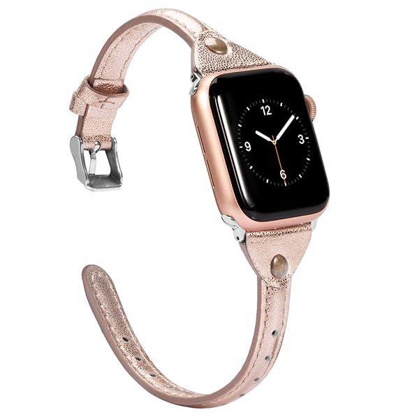 Wearlizer Slim Rivet Leather Apple Watch Bands for All Series Stylish Thin Strap Wristbands for Men and Women