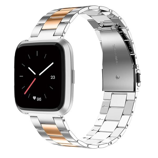 Wearlizer Stainless Steel Bands for Fitbit Versa Versa 2 Lite SE Ultra Thin Lightweight Replacement for Men and Women Copper Gold Silver