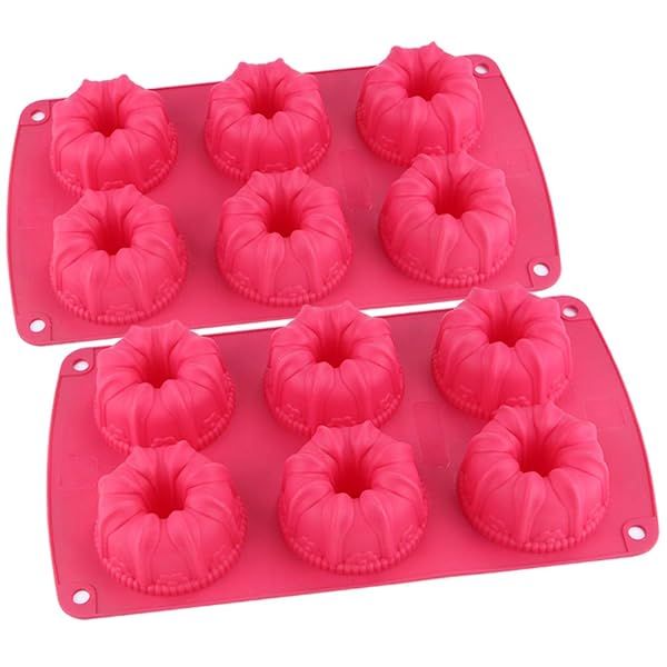 Webake Non-Stick Silicone Mini Tube Cake Pan Set - Perfect for Fluted Kugelhopf Cakes (Pack of 2)