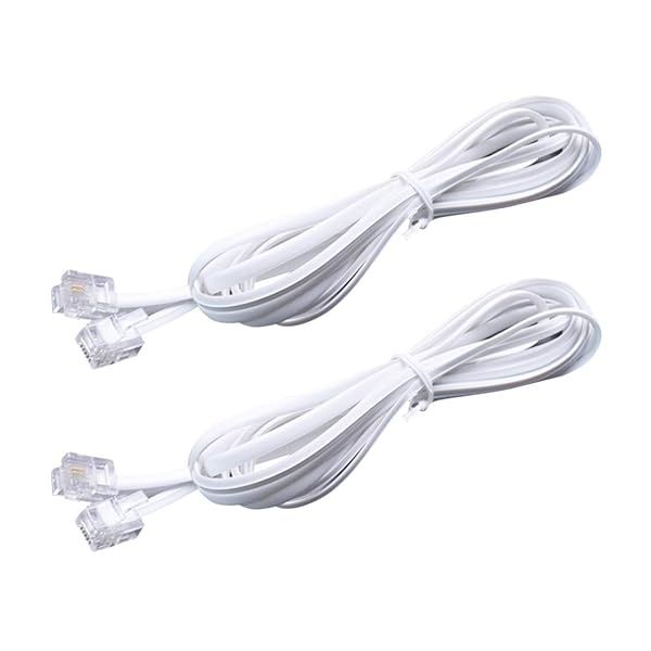 White 15 Feet Telephone Extension Cord Male to Male RJ11 6P2C Cable for Landline Phone Fax Modem Pack of 2