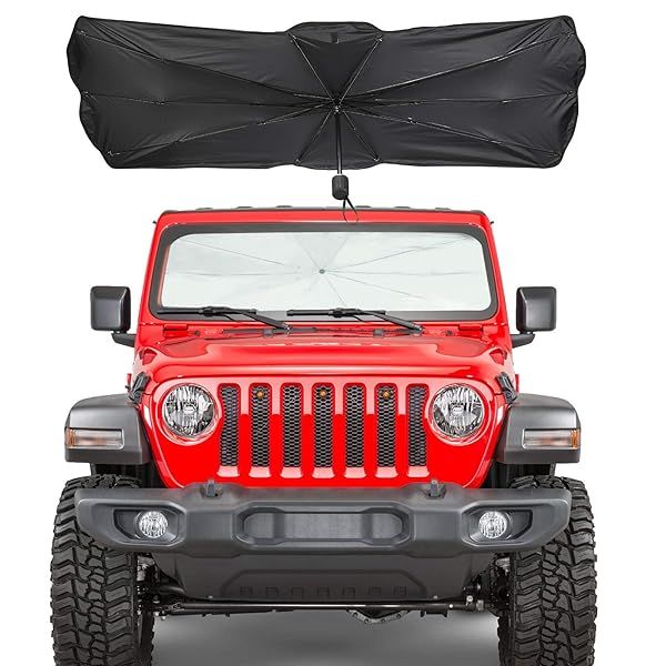 JoyTutus Custom-fit Windshield Sun Shade for Wrangler JL JLU 2018-2024 JT Easy Install Sun Visor Protector Keeps Car Cool