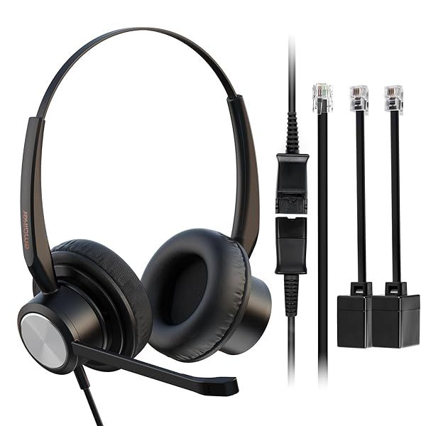 Noise Cancelling Wired Call Center Headset for Mitel, Avaya, Polycom & More - U10P QD Cable Compatible