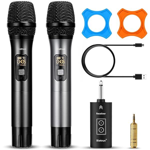 Wireless Microphone Bluetooth UHF Dual Handheld Mic System Rechargeable Receiver 160 ft Range for Karaoke Singing Amp PA Speaker