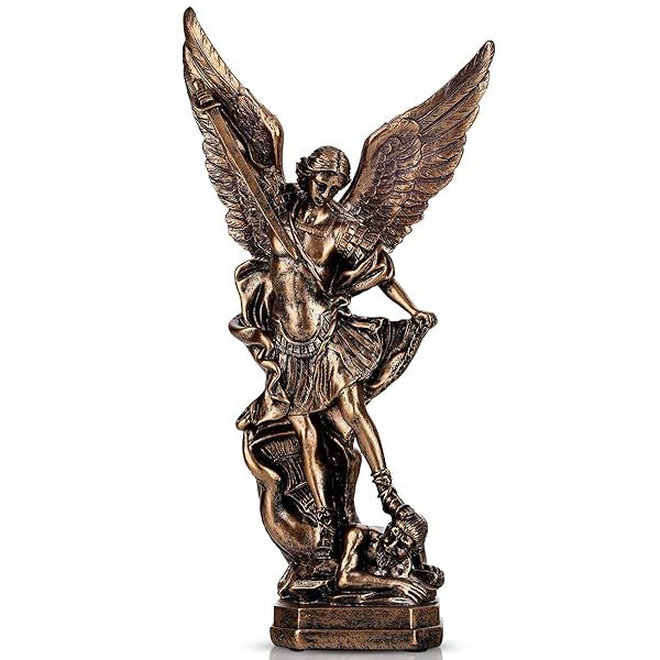 12.5in Bronze San Miguel Arcangel Statue, St Michael Statue, Resin Saint Archangel Michael Statues, Saint Michael defeating Satan Collection