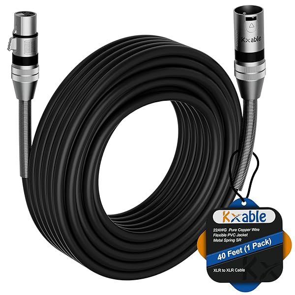 Kxable XLR Microphone Cable 40FT, XLR Male to Female Balanced Mic Cable, 3-Pin Shielded Speaker Cord, Zinc Alloy Connectors, Premium 22AWG Pure