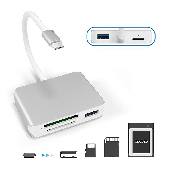 XQD Card Reader USB-C: Dual USB 3.0 Adapter for SD/TF Cards - Fast & Compatible with Type-C Laptops, Windows & Mac OS