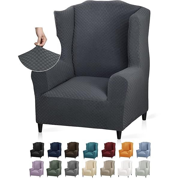 YEMYHOM Stretch Wingback Chair Slipcover Jacquard Design Non Slip Furniture Protector Dark Gray for Living Room
