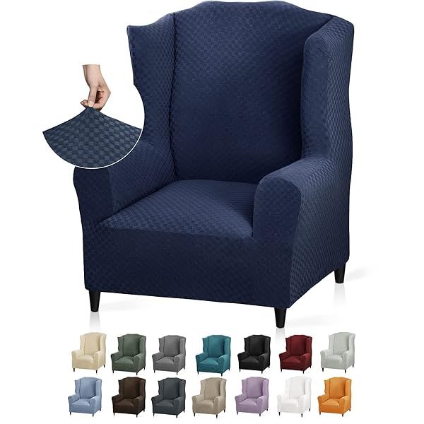 YEMYHOM Stretch Wingback Chair Slipcover Jacquard Design Non Slip Furniture Protector for Living Room Navy