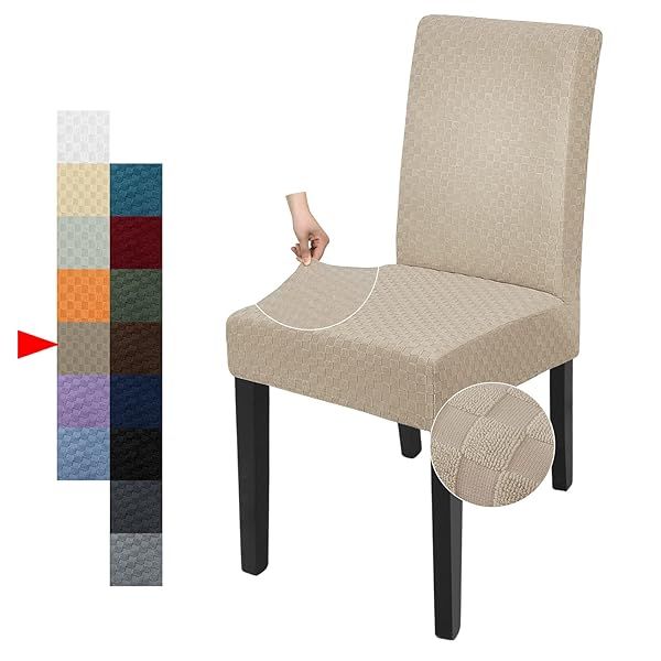 YEMYHOM 2 Packs Checkered Dining Chair Slipcovers Stretch Furniture Protectors for Dining Room Restaurant Kitchen Party Khaki