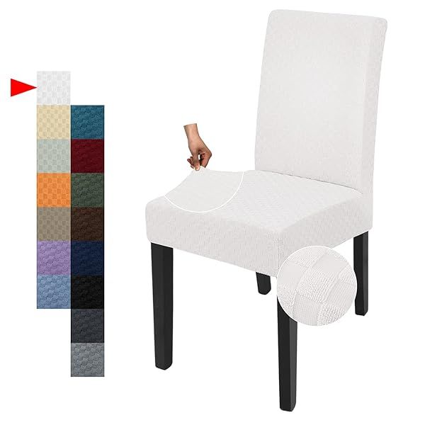 YEMYHOM 2 Packs Checkered Dining Chair Slipcovers Stretch Furniture Protectors for Dining Room Restaurant Kitchen Party White