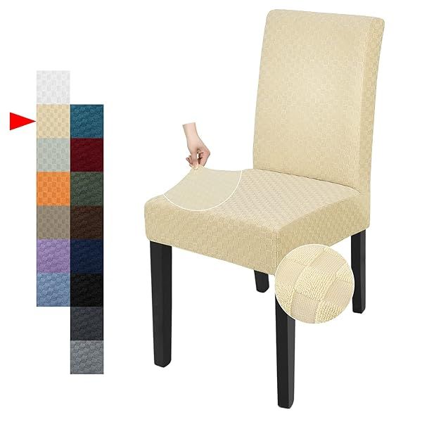 YEMYHOM 4 Pack Checkered Dining Chair Slipcovers Stretch Furniture Protectors for Dining Room Restaurant Kitchen Party Beige
