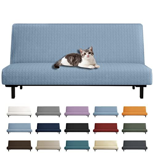 YEMYHOM Futon Cover Jacquard Design High Stretch Armless Sofa Bed Slipcover Anti-Slip Furniture Protector Light Blue