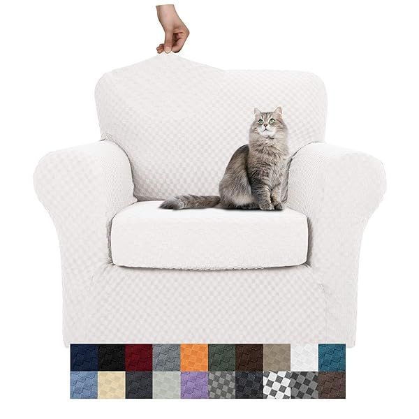 YEMYHOM Checkered Chair Covers Set of 2 High Stretch Thickened Anti Slip Armchair Slipcovers for Living Room White 31