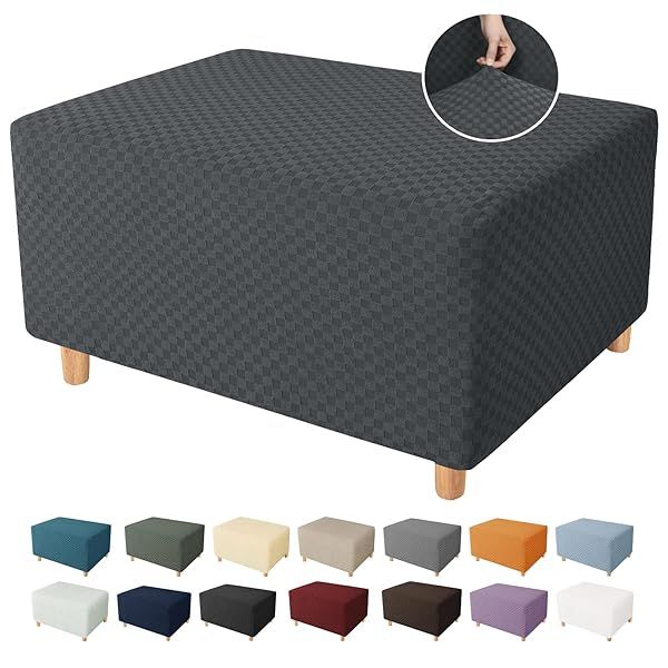 YEMYHOM Dark Gray Ottoman Cover High Stretch Jacquard Design Removable Slipcover for Folding Storage Footstool Rectangle Small